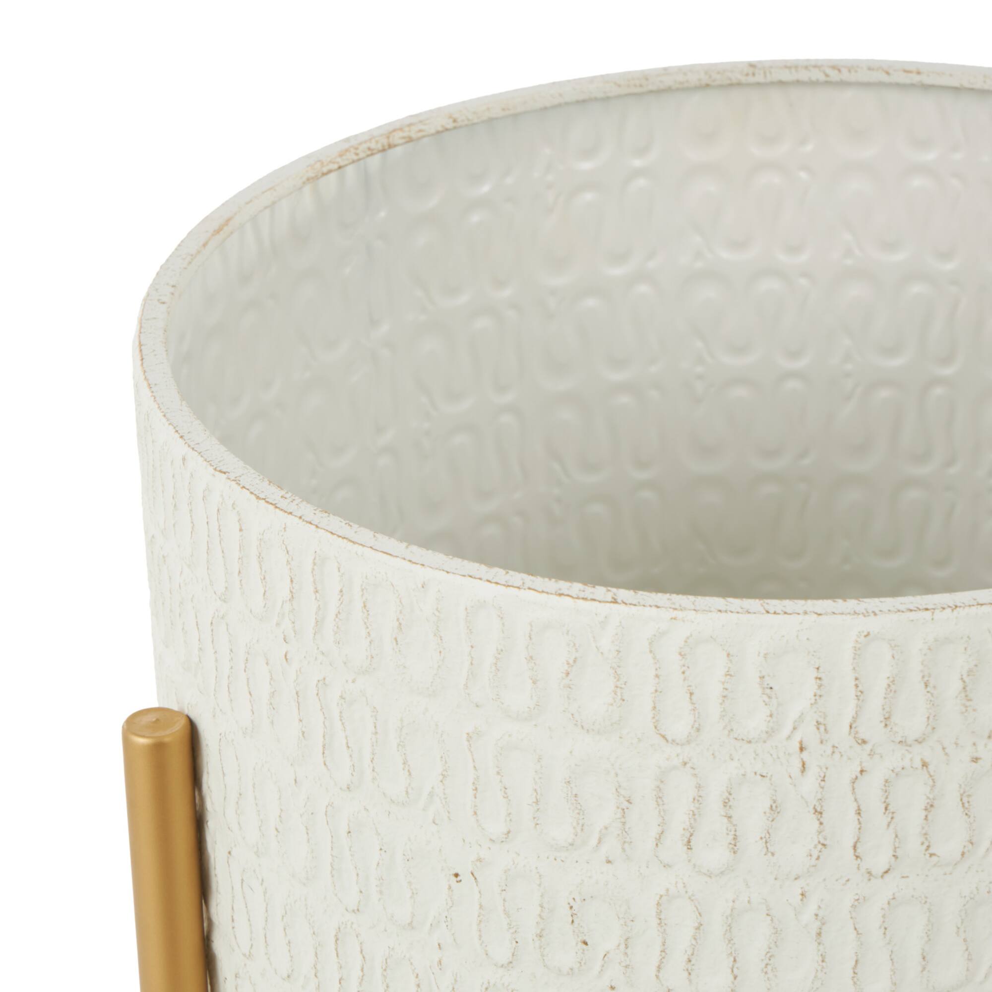 White & Gold Metal Dome Planter with Stand Set